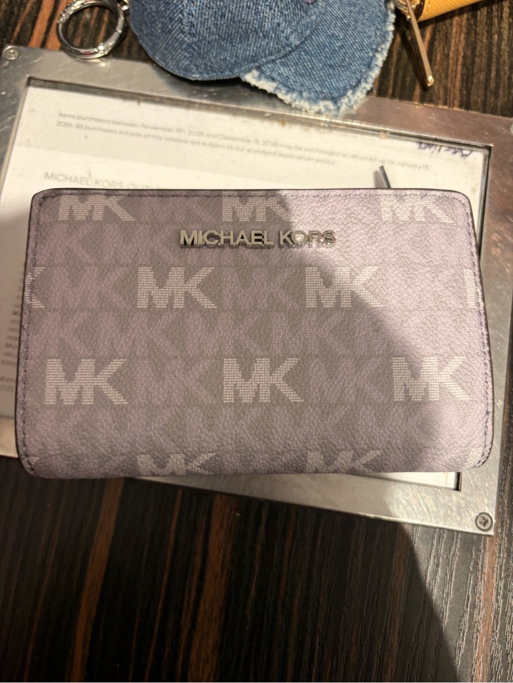 Michael Kors compact wallet lavender purple  with ID holder new with tag